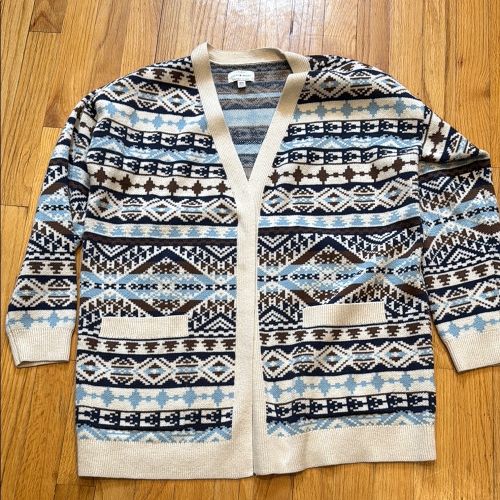 Lucky Brand Blue and Black Fair Isle Cardigan Sweater